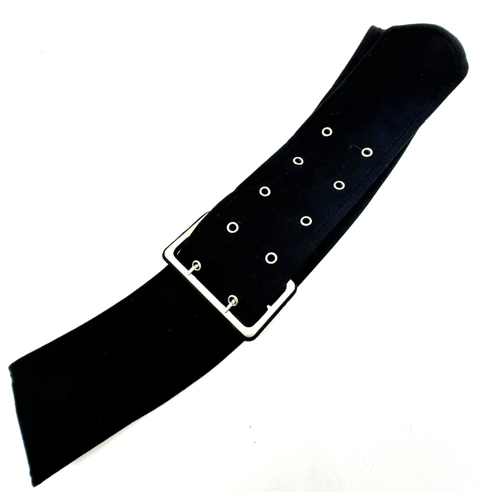 Women’s Large fits 35-41 inch Belt Vintage Wide Black Soft Ribbon Silver Rivets
